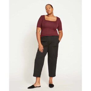 UNIVERSAL STANDARD Foundation Short Sleeve Square Neck Tee Black Cherry XS NWOT
